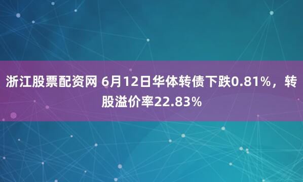 浙江股票配资网 6月12日华体转债下跌0.81%，转股溢价率22.83%